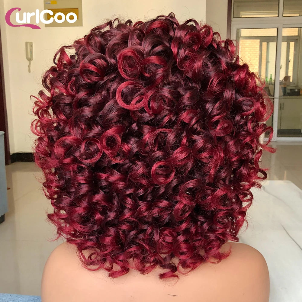 Short Hair Afro Curly Wig Natural Blonde Hair Wigs with Bangs Fluffy Synthetic Ombre Cosplay Lolita Wigs For Black Women