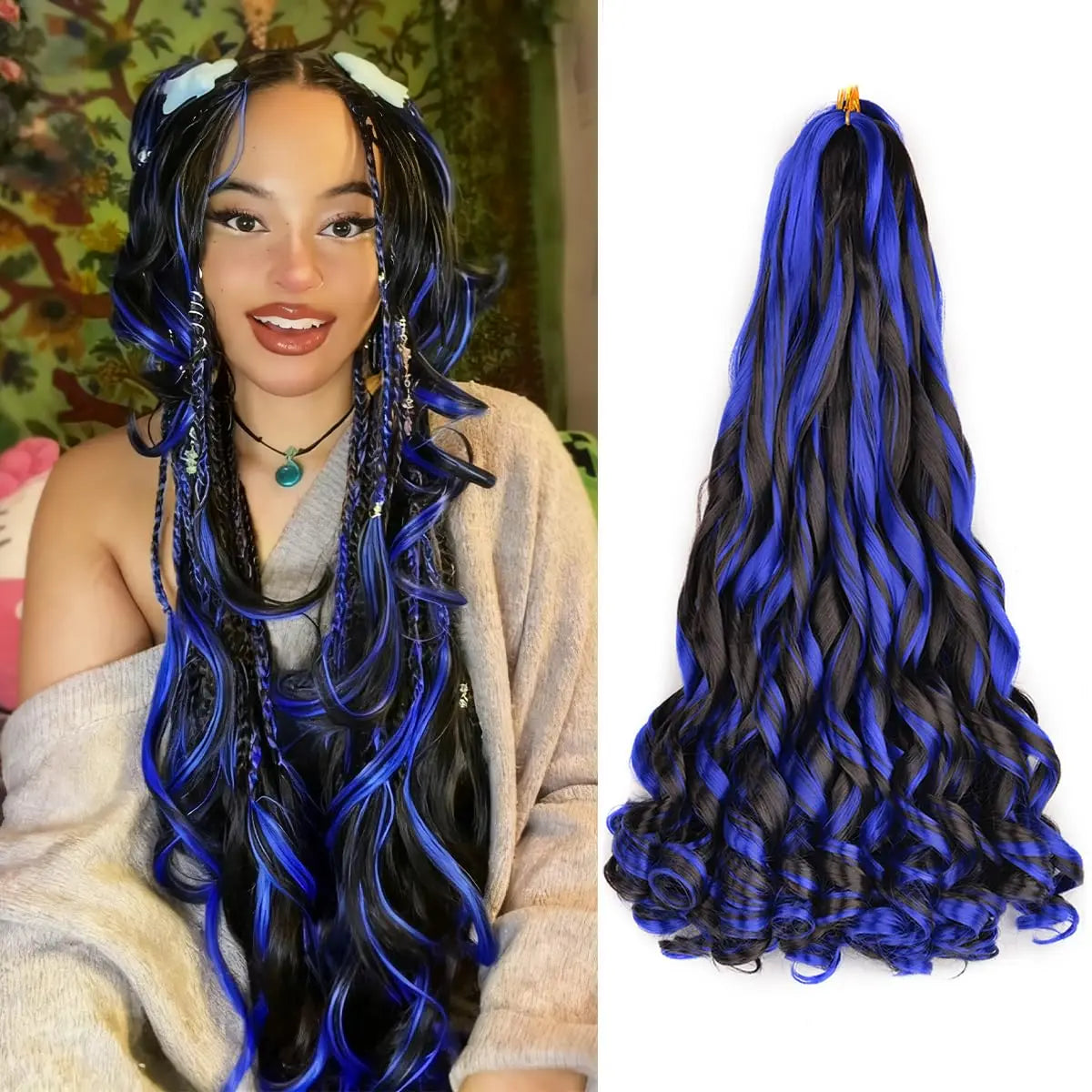 French Curly Braiding Hair Wigs 22Inch Synthetic Curly Braiding Wig Hair Pre Stretched Loose Wavy Curl Braiding Hair Accessories and Extensions For Women