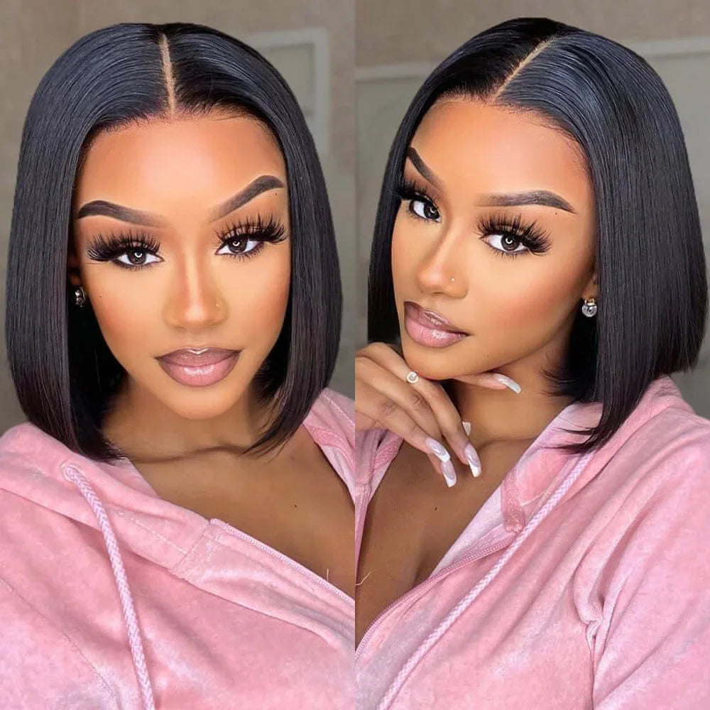 200% Density 13x4 Short Wig Bob Straight Brazilian Remy Hair Wigs HD Transparent Lace Full Lace Frontal Hair Style 4x4 5x5 Closure Wig 2x6 Lace