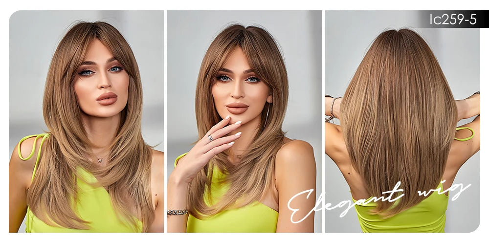 CharmSource Blonde Long Hair Natural Straight Wig Synthetic Wigs  for Women Daily Party High Density