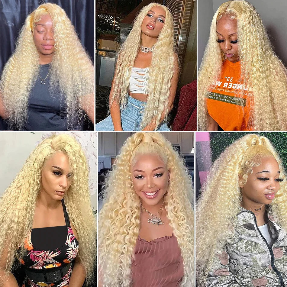 613 Hd Lace Frontal Wig 13X6 Blonde Curly Water Deep Wave Frontal Hair Style Wigs 13X4 Hd Lace Front Pre Plucked Human Hair Wigs 30 38 Inch