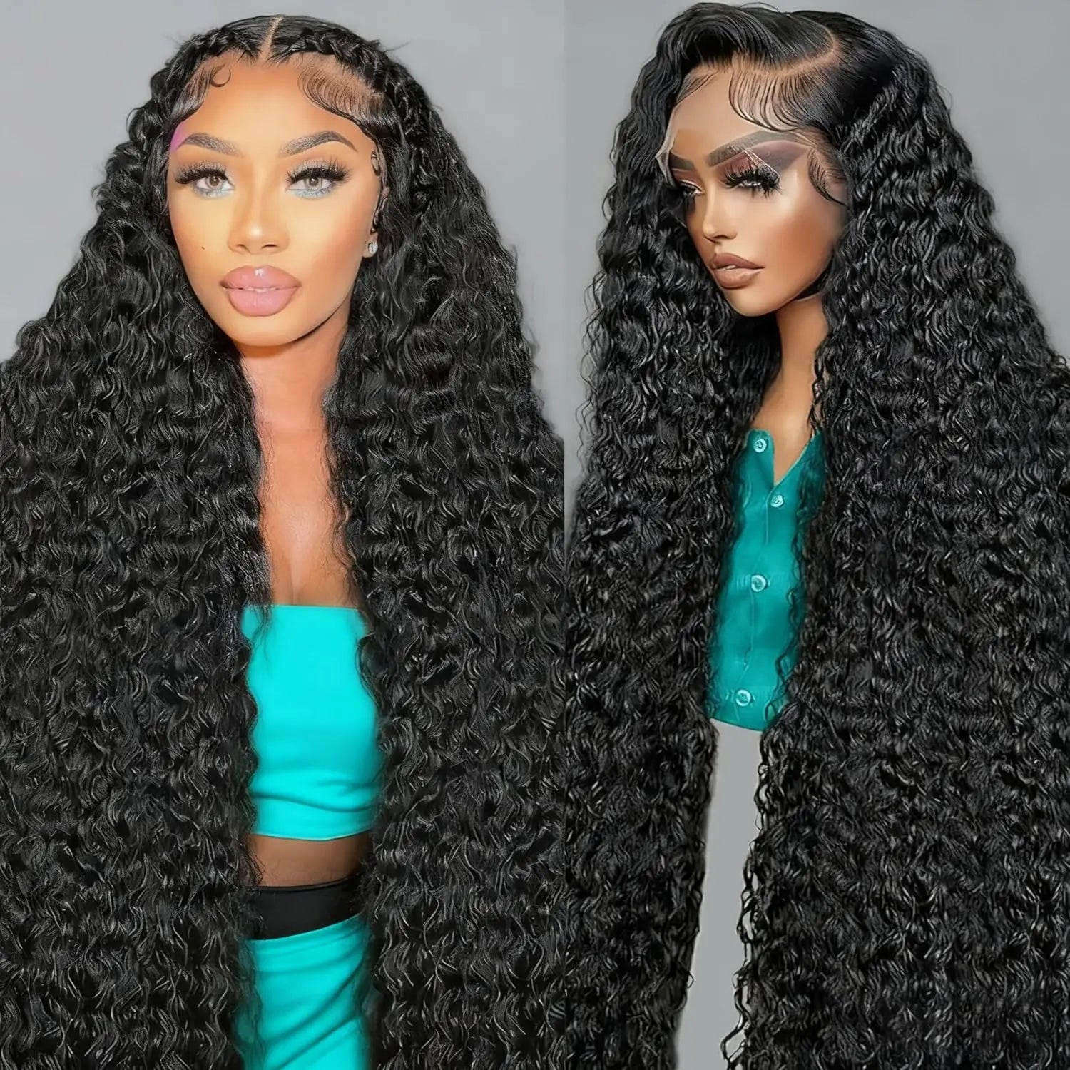 Nexora Curly Wigs 1b Black Wig Water Wave 360 human hair full lace wig Deep Wave Inviscid Strap Glueless Lace Wigs Bleached Knotted