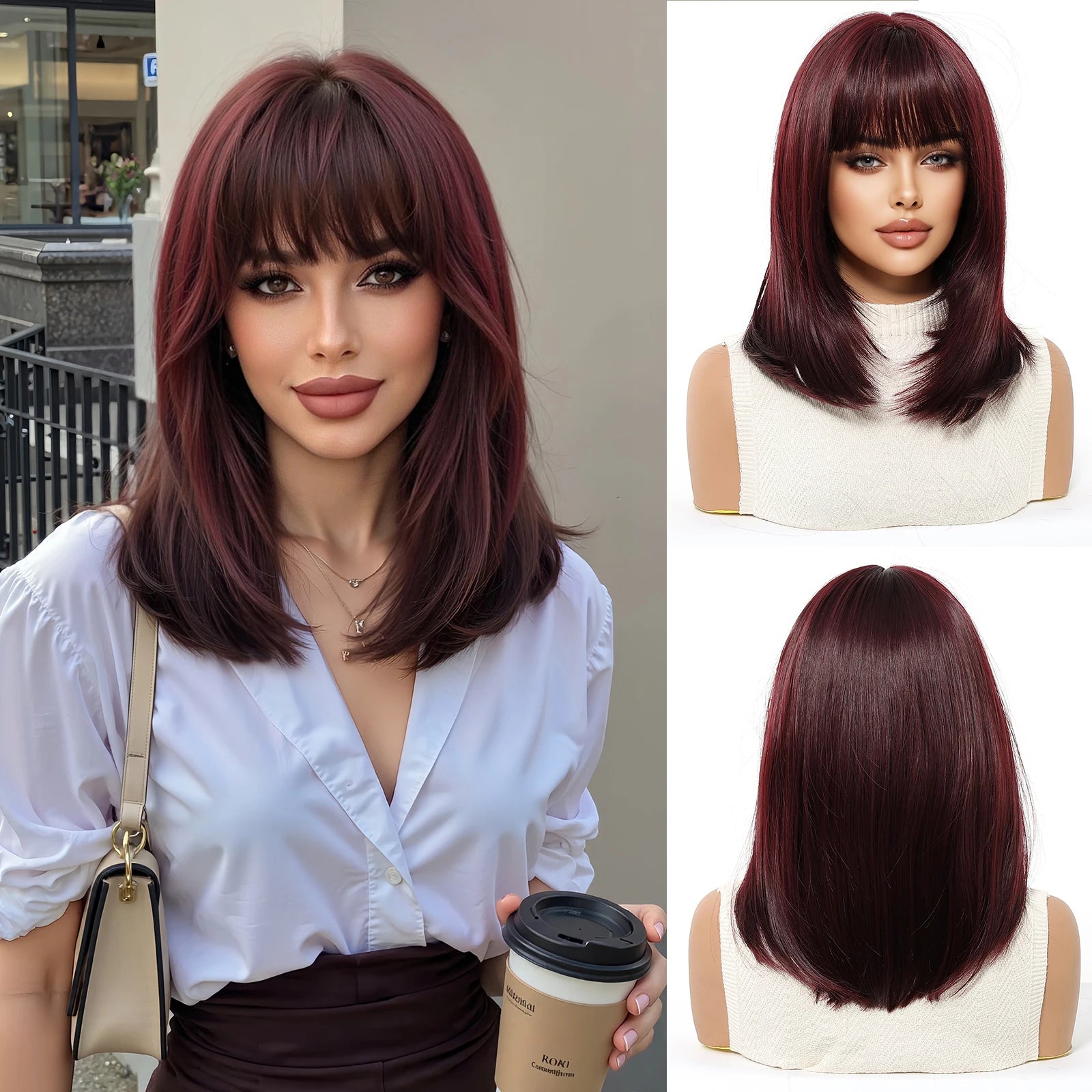 EASIHAIR Short Straight Bob Hair Wigs Synthetic Wig for Women Brown Straight Natural Wigs with Eight Character Daily Cosplay for Women Hair Style