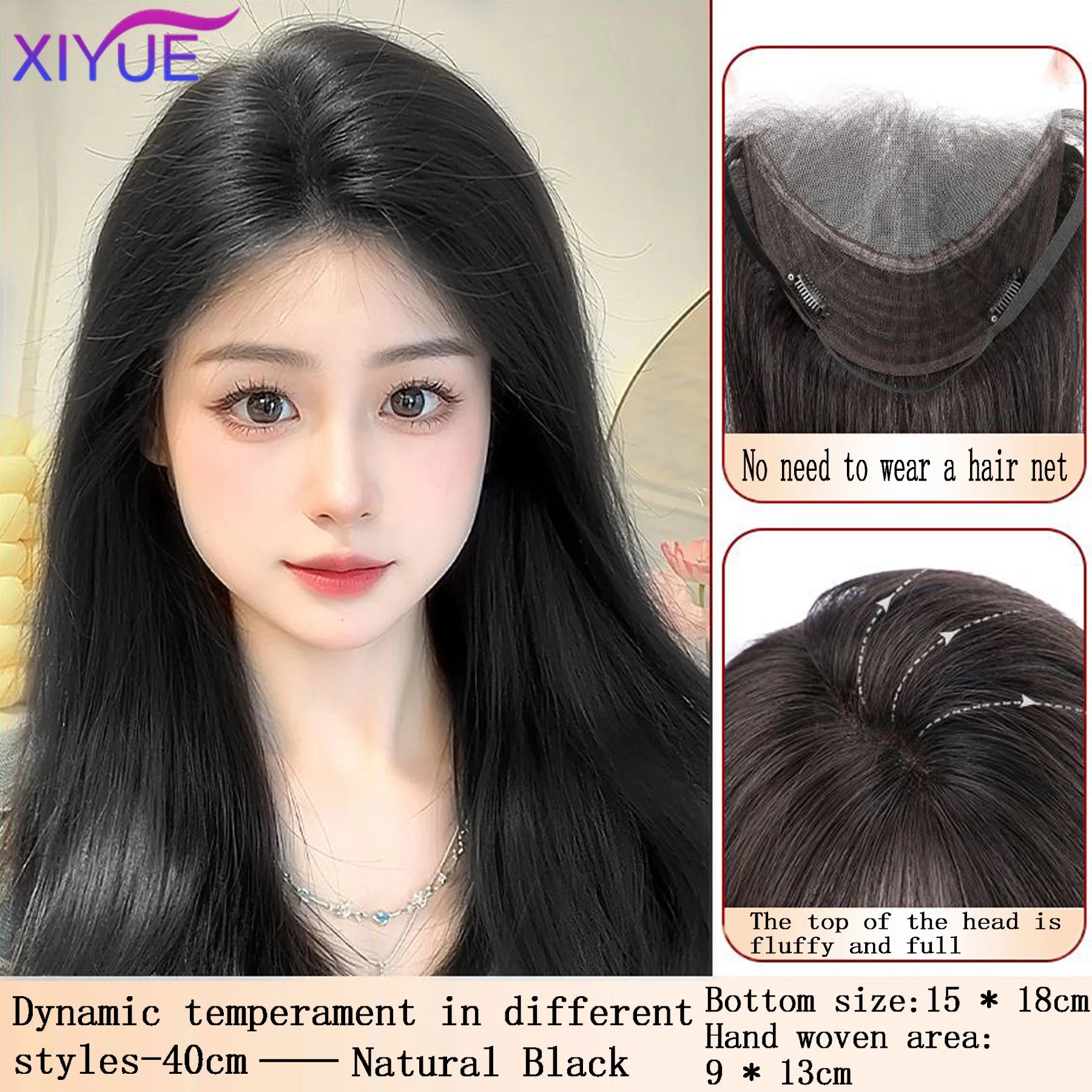 Synthetic Long Straight Layered Wigs Hair Clip in Hair Extensions and Accessories Natural Fluffy Head Top Fake Hair Piece with Bang Clip for Women Wig Daily Use