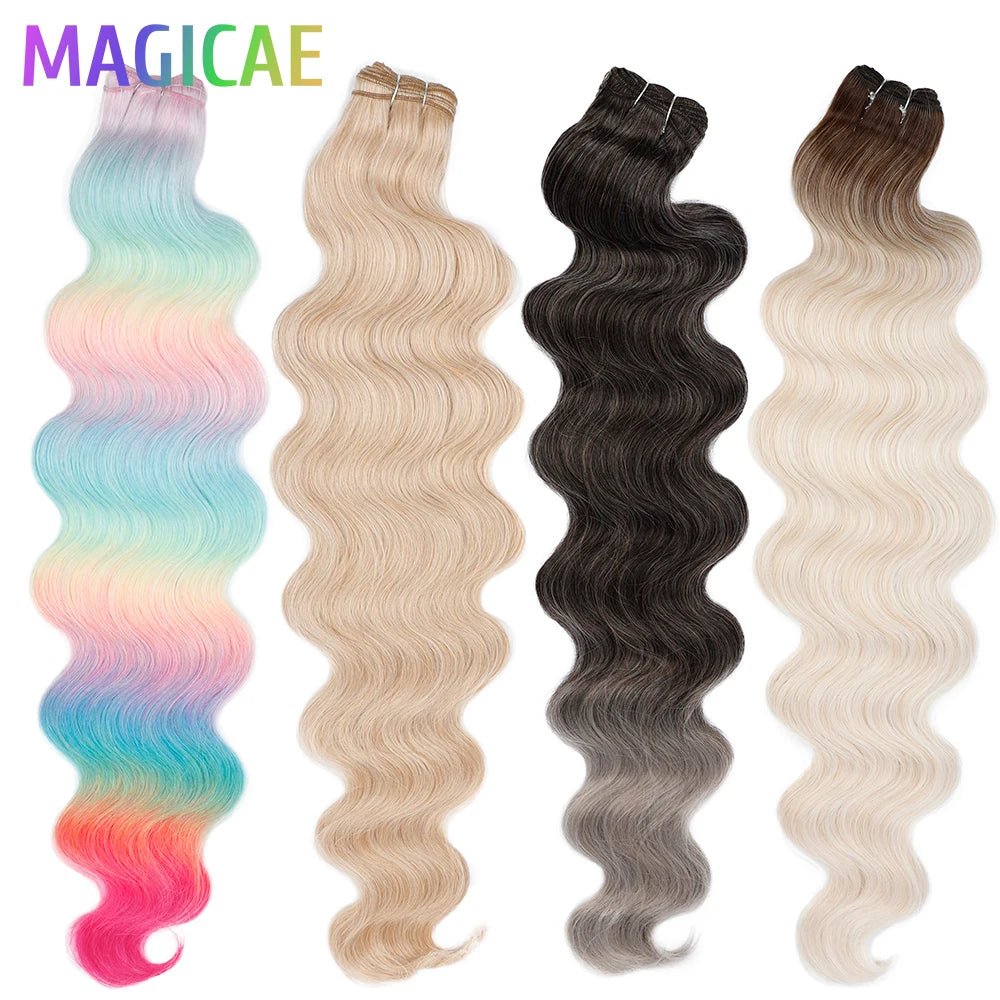 30Inches 200Grams Wig Magicae Rainbow Brown Brazilian Body Wave Bundles Colored Blond 27/613 Natural High Temperature Synthetic Hair Style Wigs
