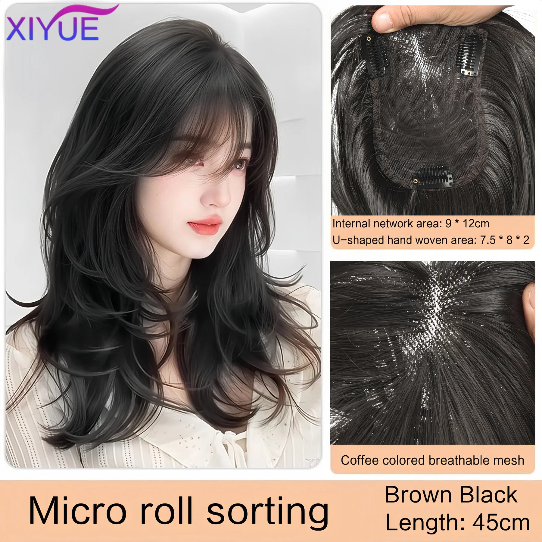 Synthetic Long Straight Layered Wigs Hair Clip in Hair Extensions and Accessories Natural Fluffy Head Top Fake Hair Piece with Bang Clip for Women Wig Daily Use