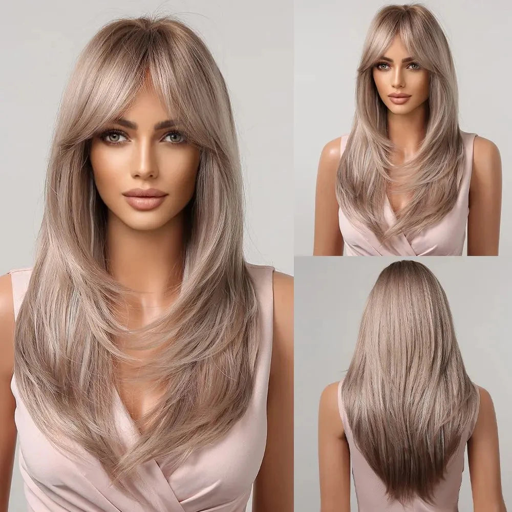 CharmSource Blonde Long Hair Natural Straight Wig Synthetic Wigs  for Women Daily Party High Density