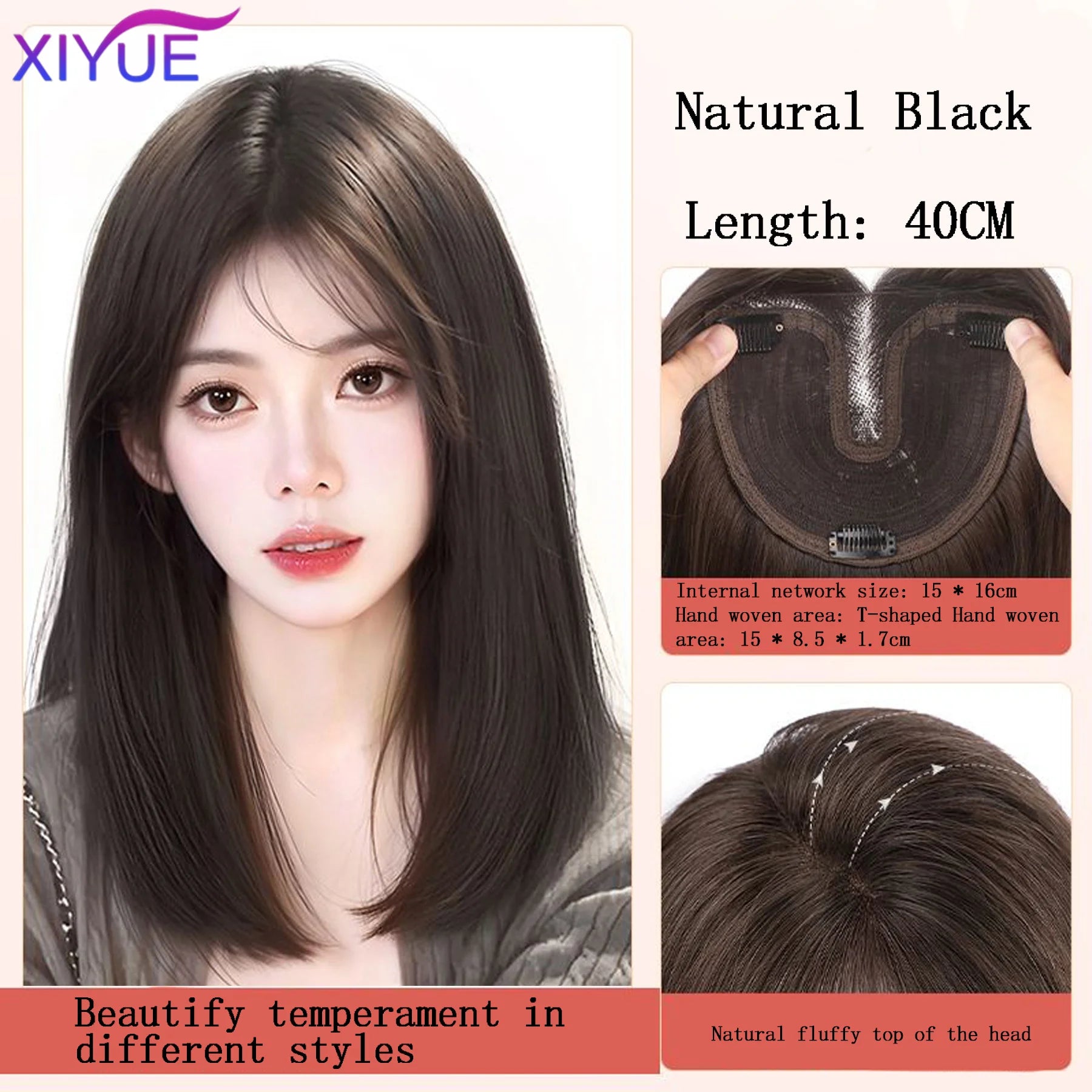 Synthetic Long Straight Layered Wigs Hair Clip in Hair Extensions and Accessories Natural Fluffy Head Top Fake Hair Piece with Bang Clip for Women Wig Daily Use