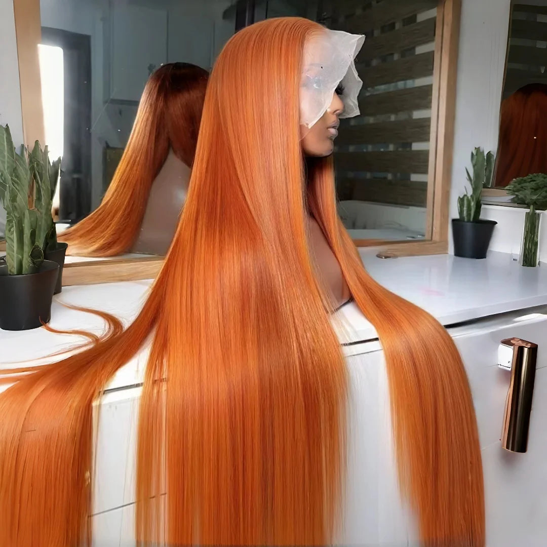 250 Density Ginger Hd Lace Wig 13x6 Human Hair Wig Straight Hd Lace Frontal Wig 13x6 100% Brazilian Pre Plucked Wigs For Women ﻿