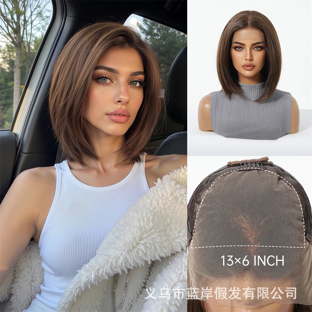 13 * 6 large lace wig, gradient white gold bob, linen shoulder length short hair wigs, suitable for everyday women