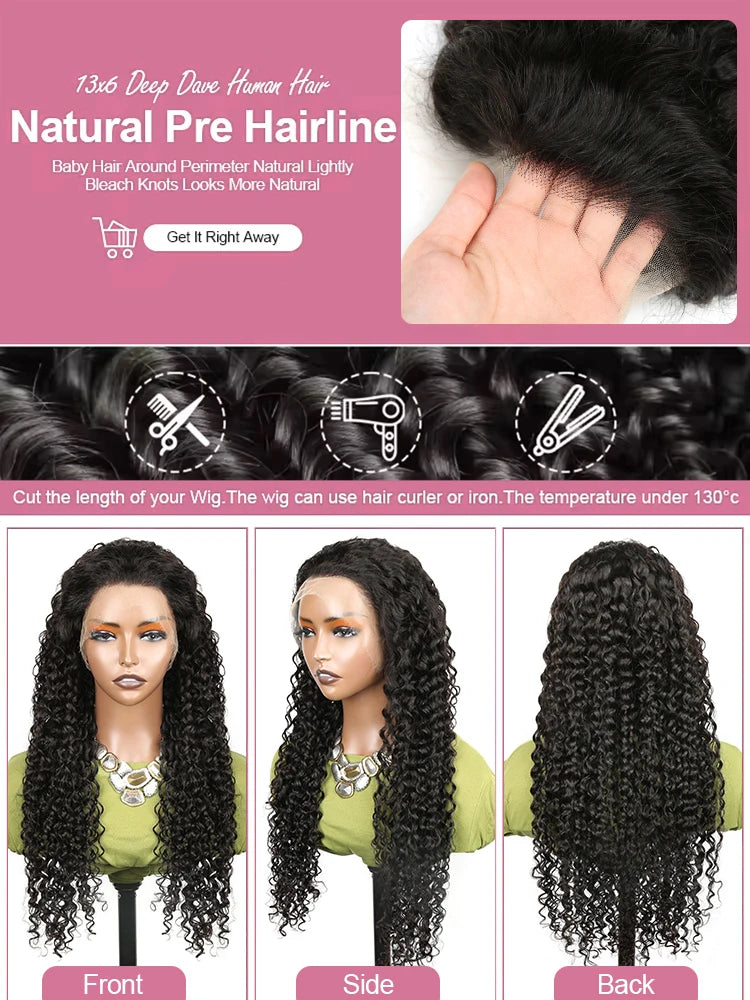 40 50 Inch HD 13x6 Deep Wig Wave Lace Frontal Wigs Hair Brazilian 13x4 Water Wave Curly Lace Front Human For Women 300 Density
