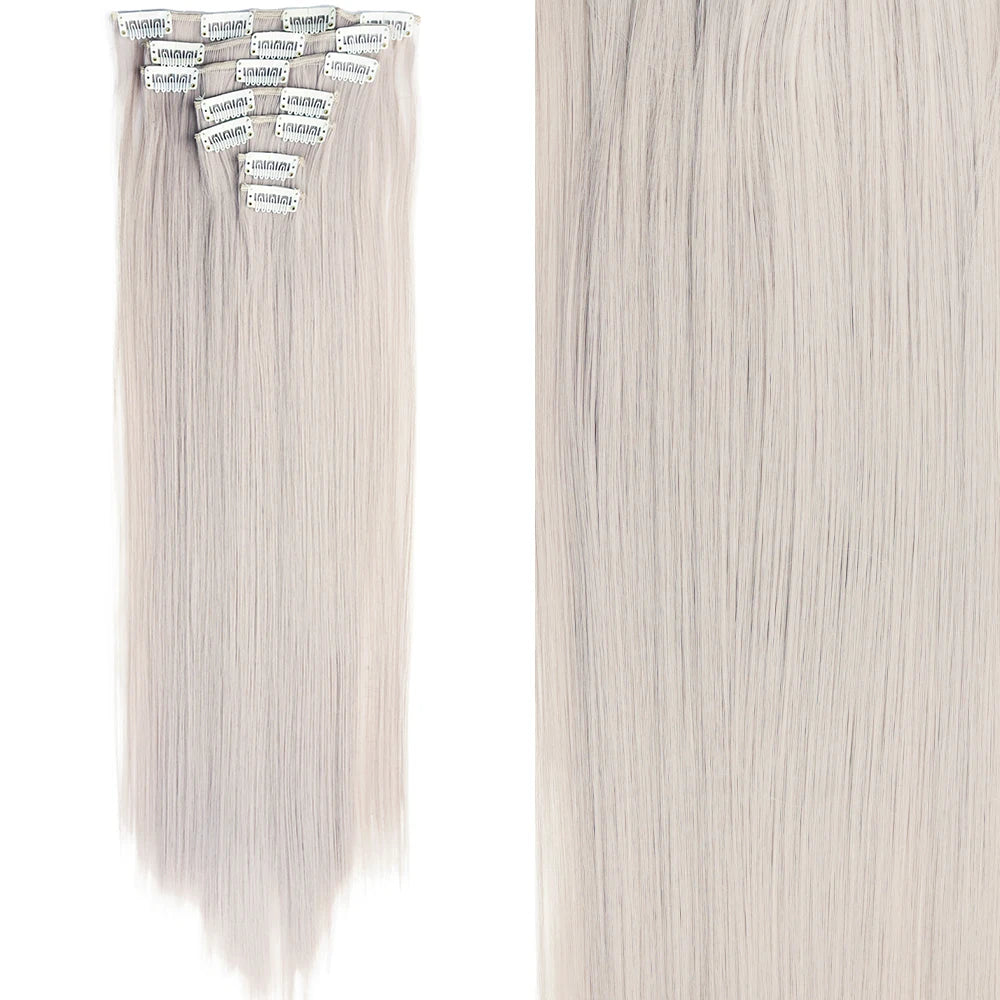 7Pcs/Set 16 Clips Wig Hair Accessories Extension Black Long Straight Natural Hair Wigs Ombre Hairpiece Heat Resistant Fiber For Women Hair Style