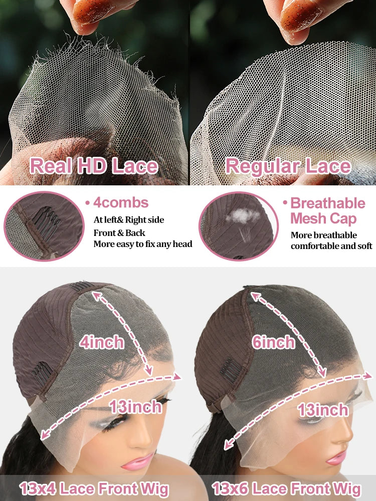 40 50 Inch HD 13x6 Deep Wig Wave Lace Frontal Wigs Hair Brazilian 13x4 Water Wave Curly Lace Front Human For Women 300 Density