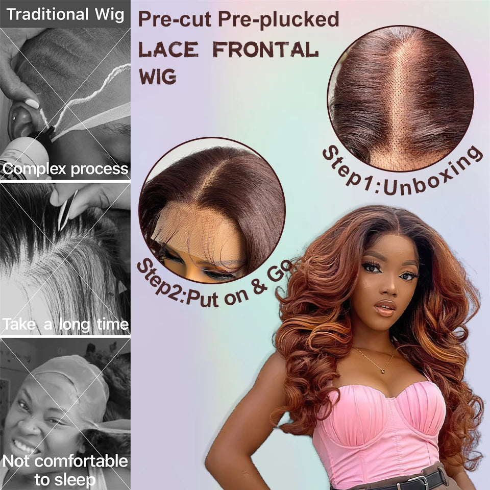 Latisha HD Synthetic Lace Front Wigs Curly Pre Plucked Lace Frontal Wig with Bangs for Women Highlight with Babyhair 24Inch Wigs