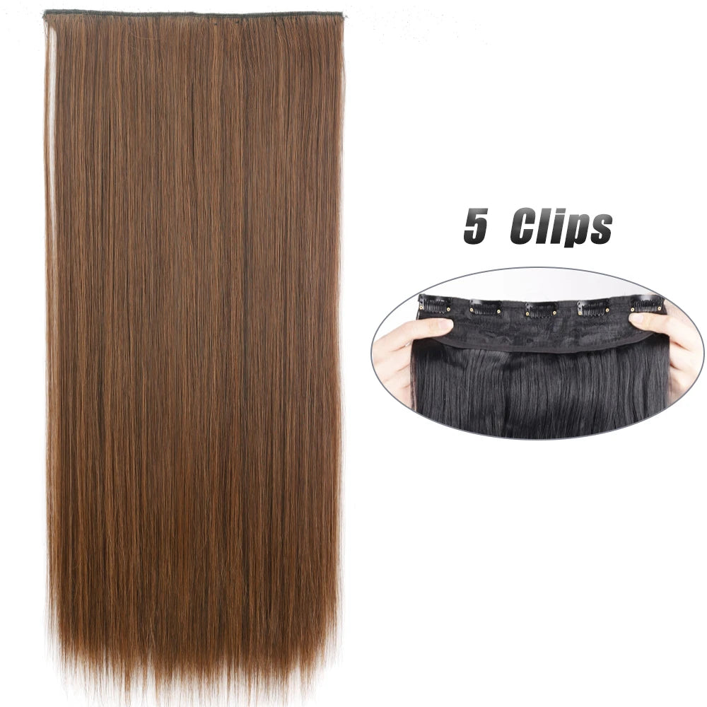 Synthetic Wig 5 Clip In Hair Accessories and Extensions Long Straight Wigs Hair Style Hairpiece Black Brown Blonde 80CM Natural Fake Hair For Women