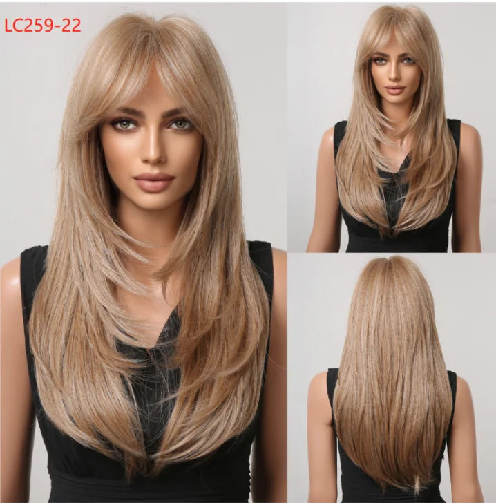CharmSource Blonde Long Hair Natural Straight Wig Synthetic Wigs  for Women Daily Party High Density
