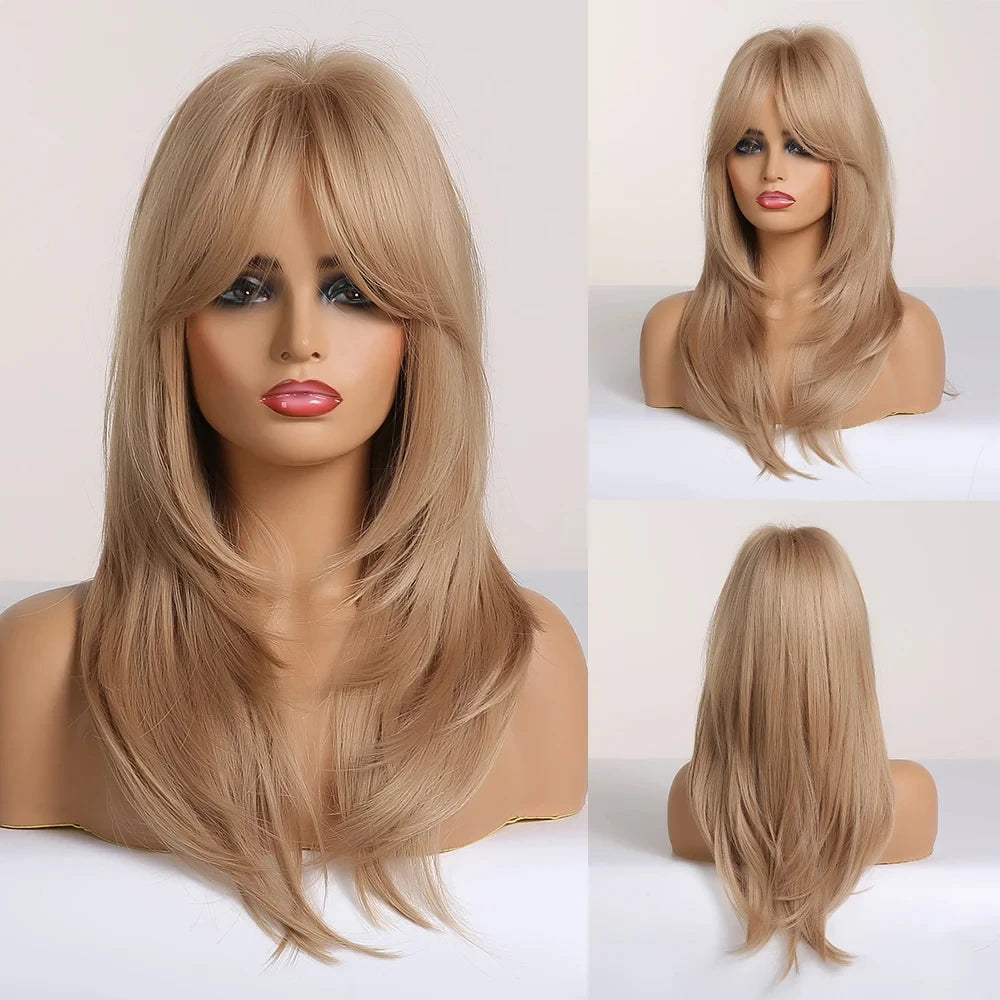 CharmSource Blonde Long Hair Natural Straight Wig Synthetic Wigs  for Women Daily Party High Density