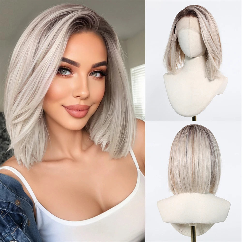 13 * 6 large lace wig, gradient white gold bob, linen shoulder length short hair wigs, suitable for everyday women