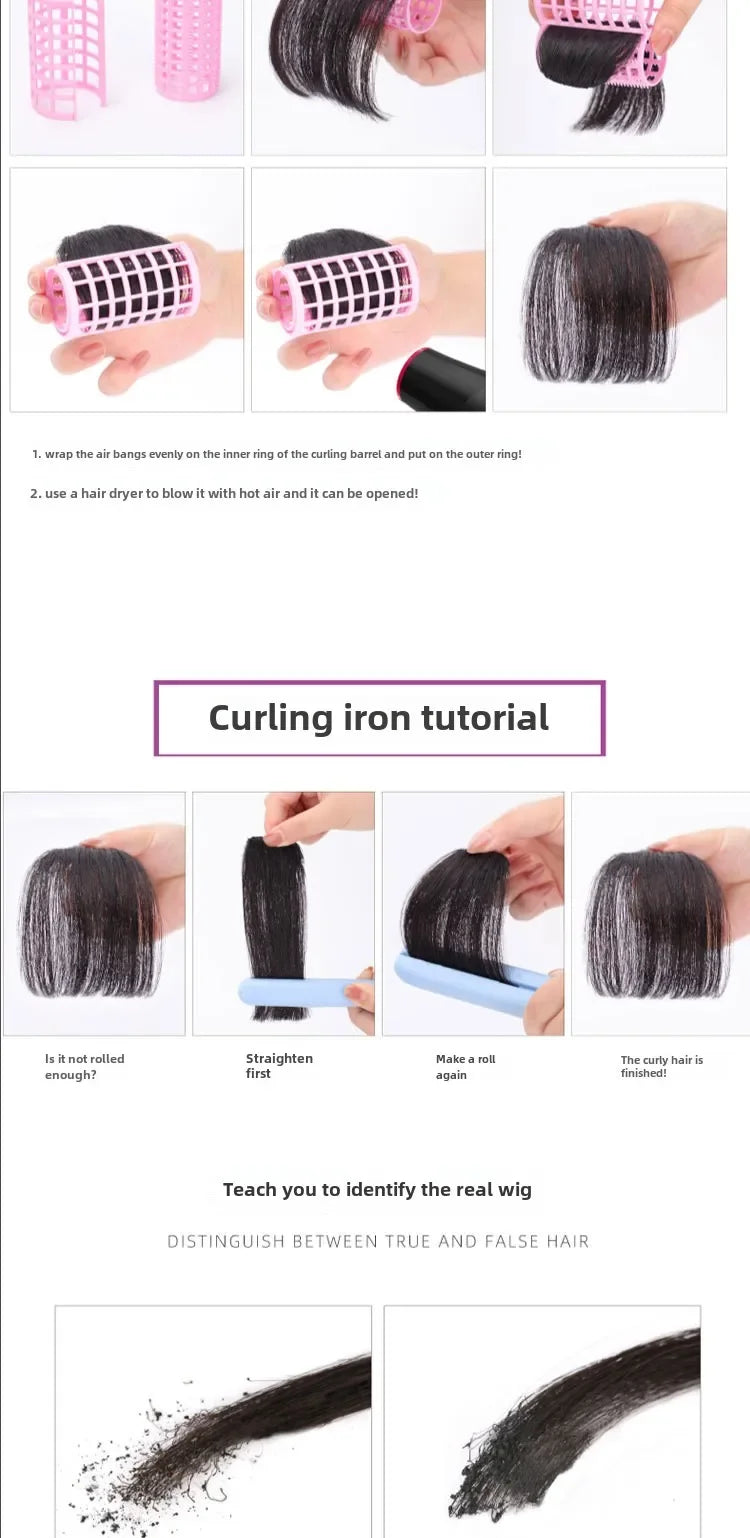 3D Remy Human Hair Wigs Air Bangs For Girl Women Forehead Reissue ONE Clip in Wig Hair Accessories and Extensions Natural Fringe Hairpiece 4 Colors Hair Style