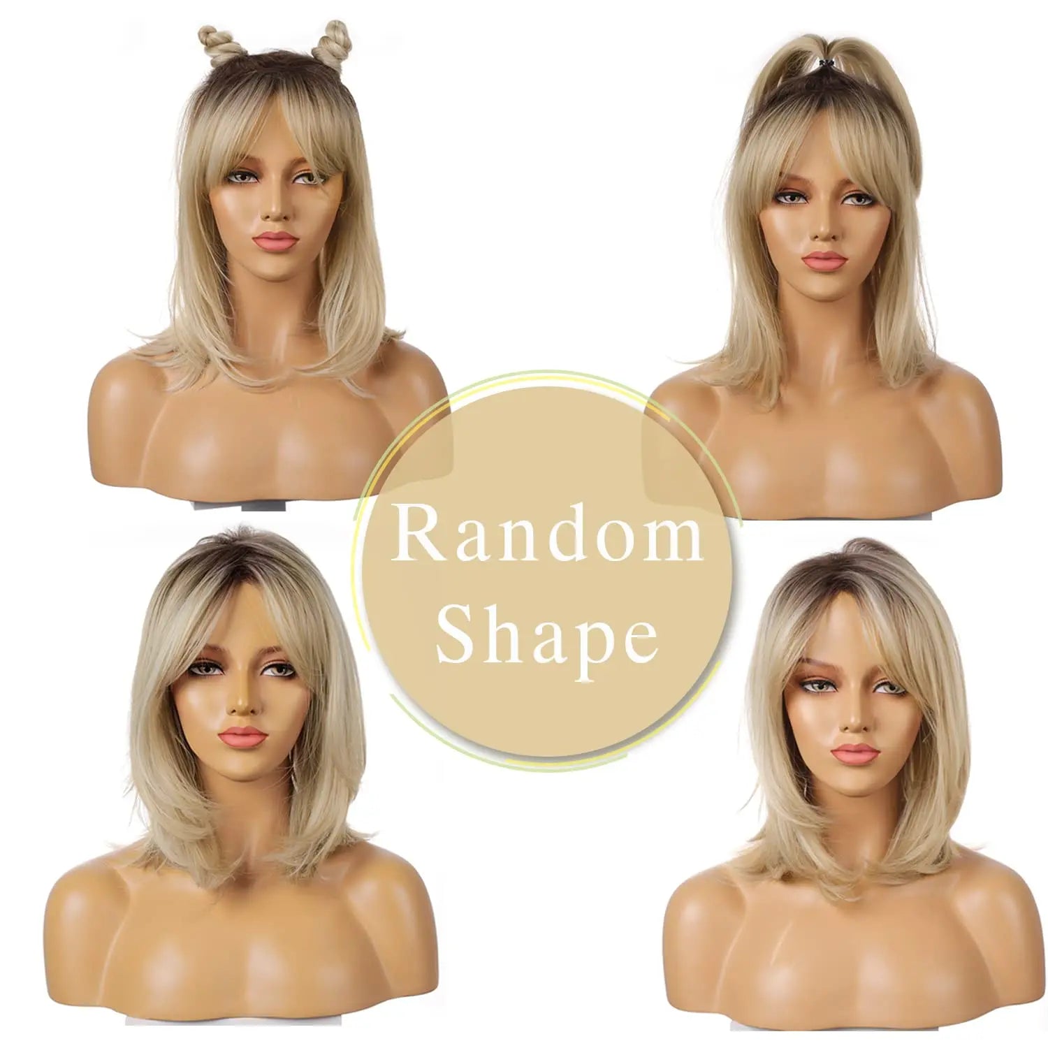 ALAN EATON Layered Synthetic Wig with Bangs Straight Short Highlights Blonde Hair Wigs with for Women Daily Use