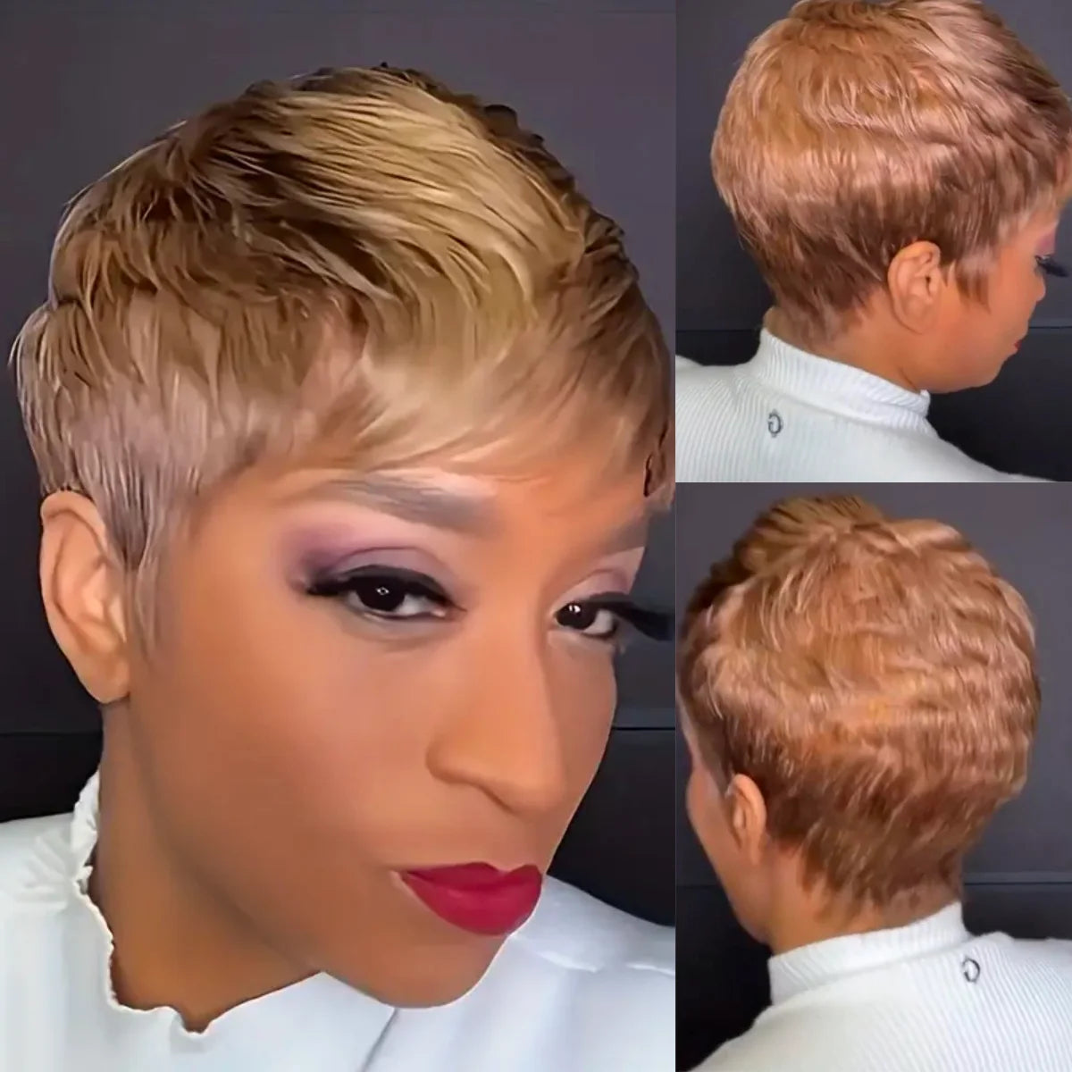WIGERA Highlight Synthetic Hair Wigs Short Straight  Pixie Cut Hair Bob Wig Honey Gold Mix Black For Woman Daily Use