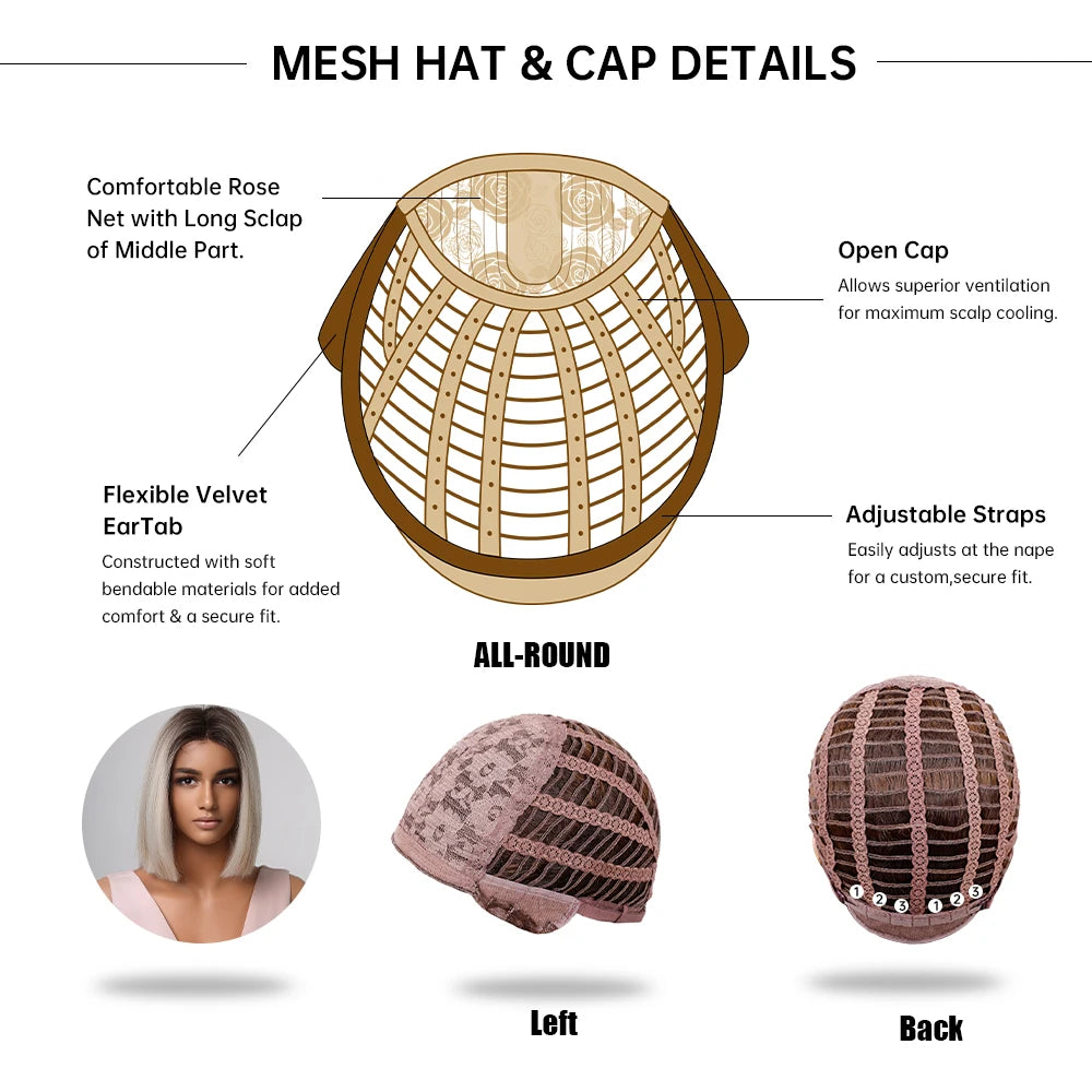 Brown Blonde Ombre Synthetic Hair Wigs Short Straight Bob Wig for Women Middle Part Lolita Cosplay Natural Hair Heat Resistant Fiber