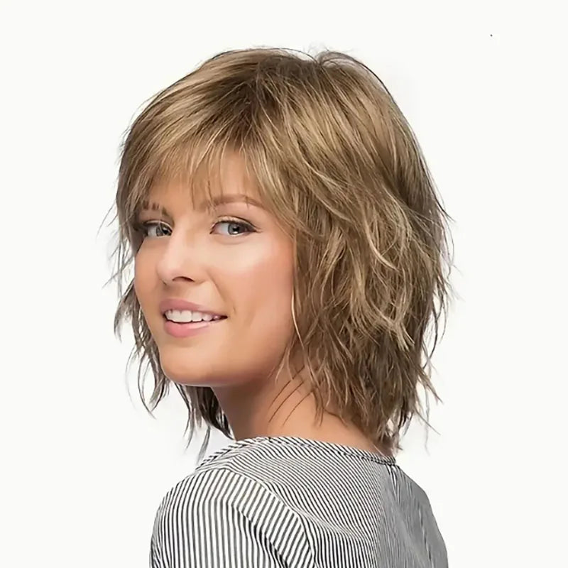 Synthetic fiber wig with rose mesh hat wavy gradient highlights Natural appearance is suitable Hair Wigs for Women everyday outfits, Hair Style