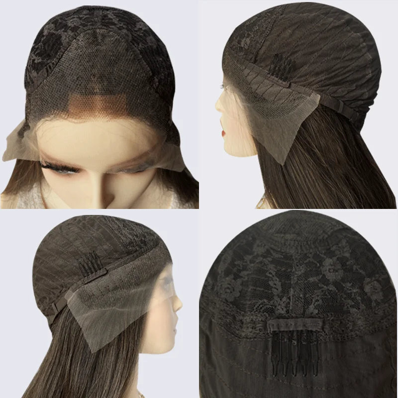 Authentic European Blonde Synthetic Wigs Brown Root short Hair Style Wig Jewish Hair 13x4 Lace Front Wig For Women Daily Party Use