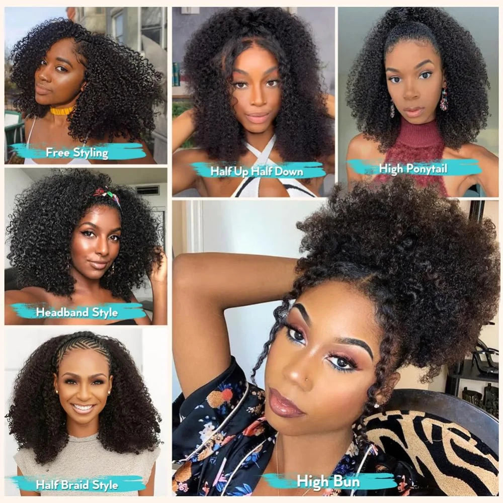 Half Wig Kinky Curly 200% Density Remy  Wigs Hair Curly 100% Human Hair No Leave Out Upgrade Glueless Clip In Half Wigs For Women