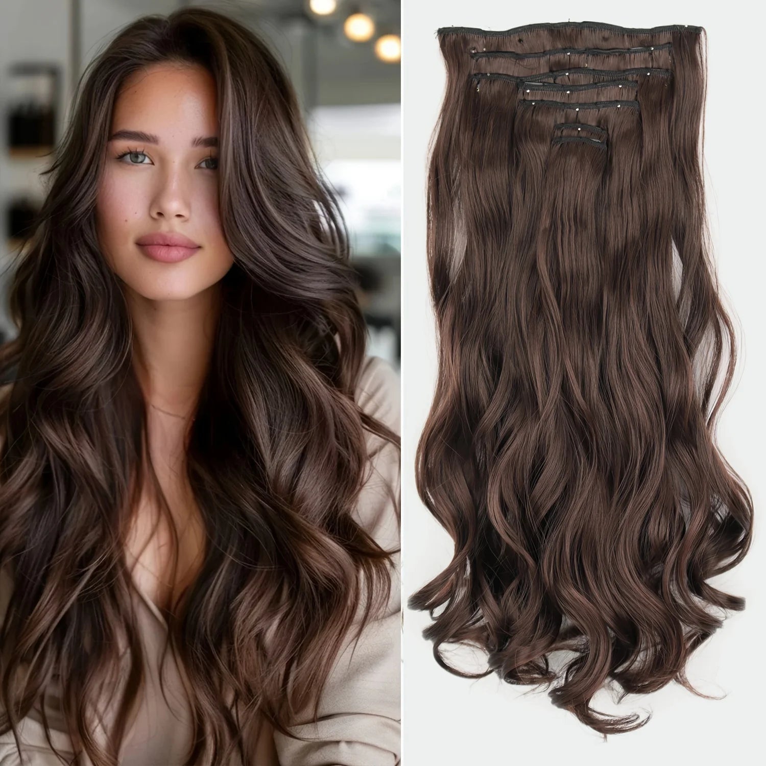 7Pcs/Set 16 Clips Wig Hair Accessories Extension Black Long Straight Natural Hair Wigs Ombre Hairpiece Heat Resistant Fiber For Women Hair Style