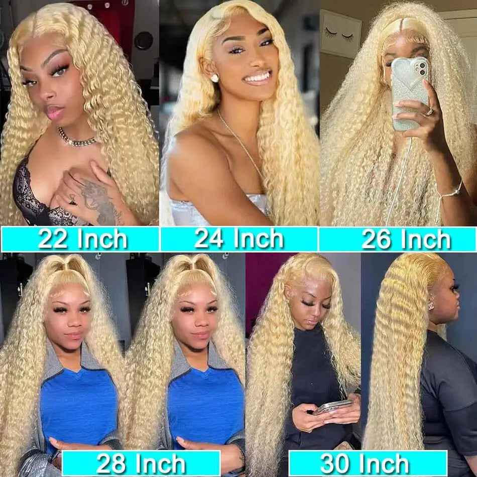 613 Blonde Deep Wave Hair Wigs 13x4 13x6 HD Transparent Lace Front Wig 100% Human Hair HD Lace Closure Wig For Women Nature Black Hair Style