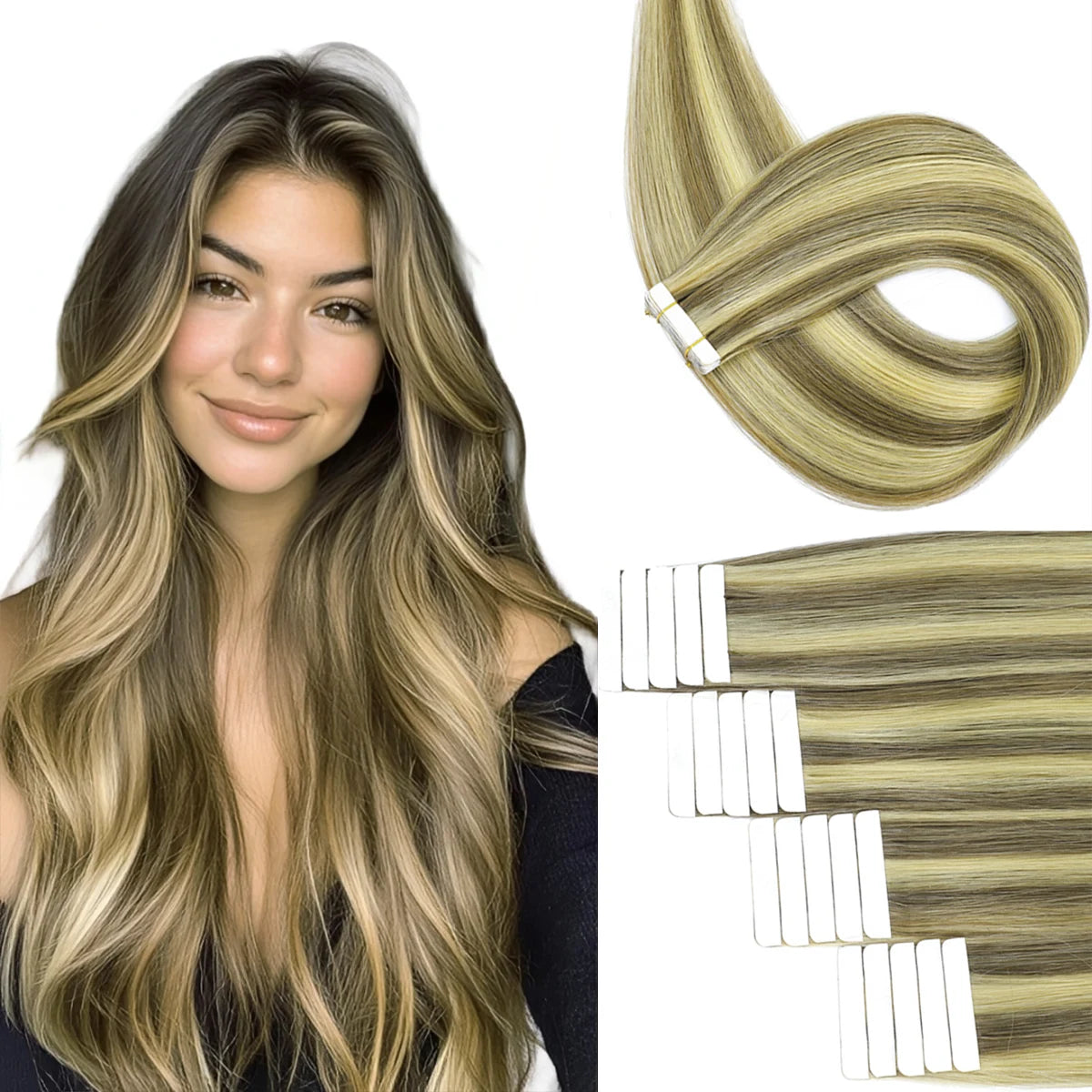 Invisible Tape in Wig, Hair Wigs Extensions Real Remy Hair Extensions and Accessories for Women Ash Blond mixed Platinum Blond Straight Wig Hairpieces