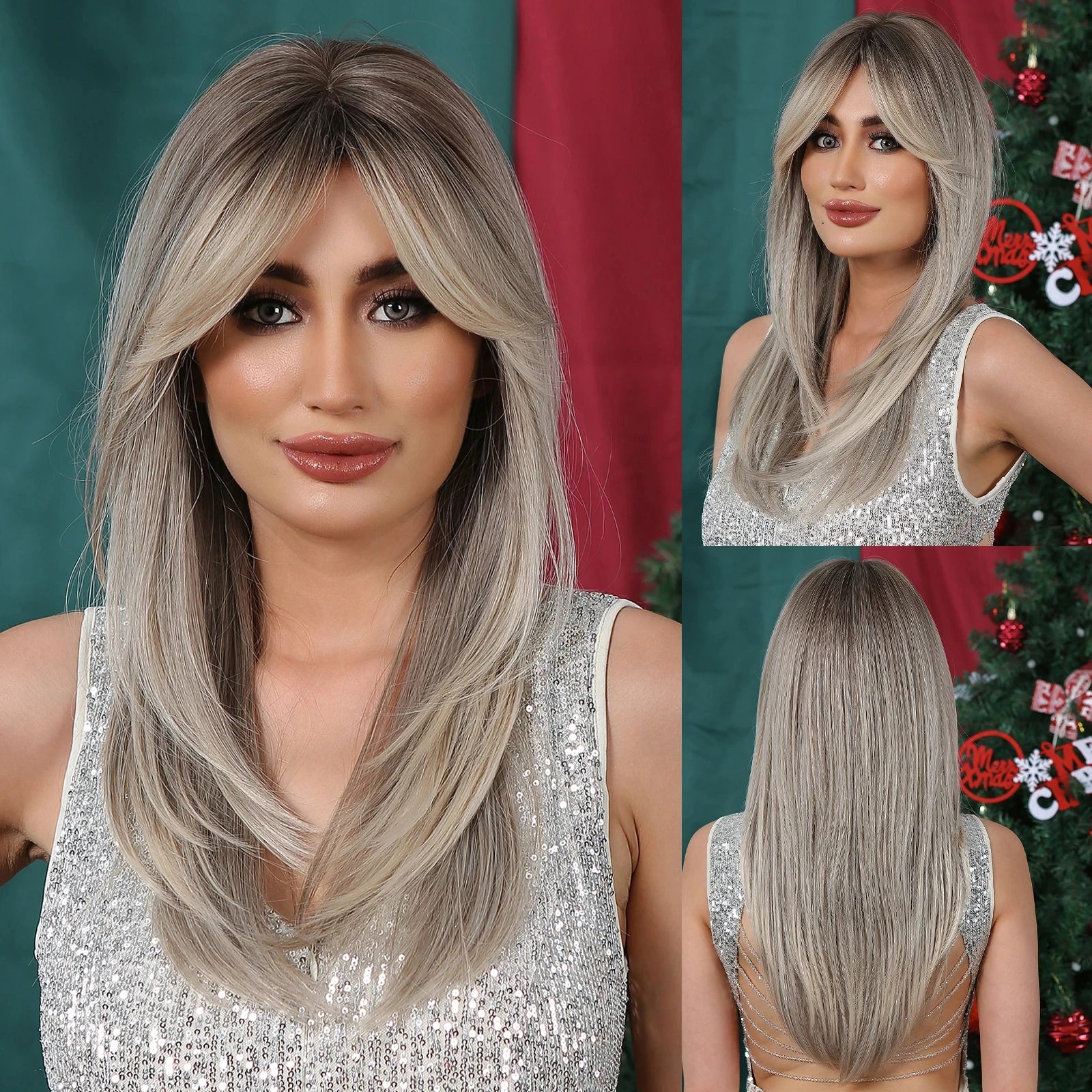 CharmSource Blonde Long Hair Natural Straight Wig Synthetic Wigs  for Women Daily Party High Density