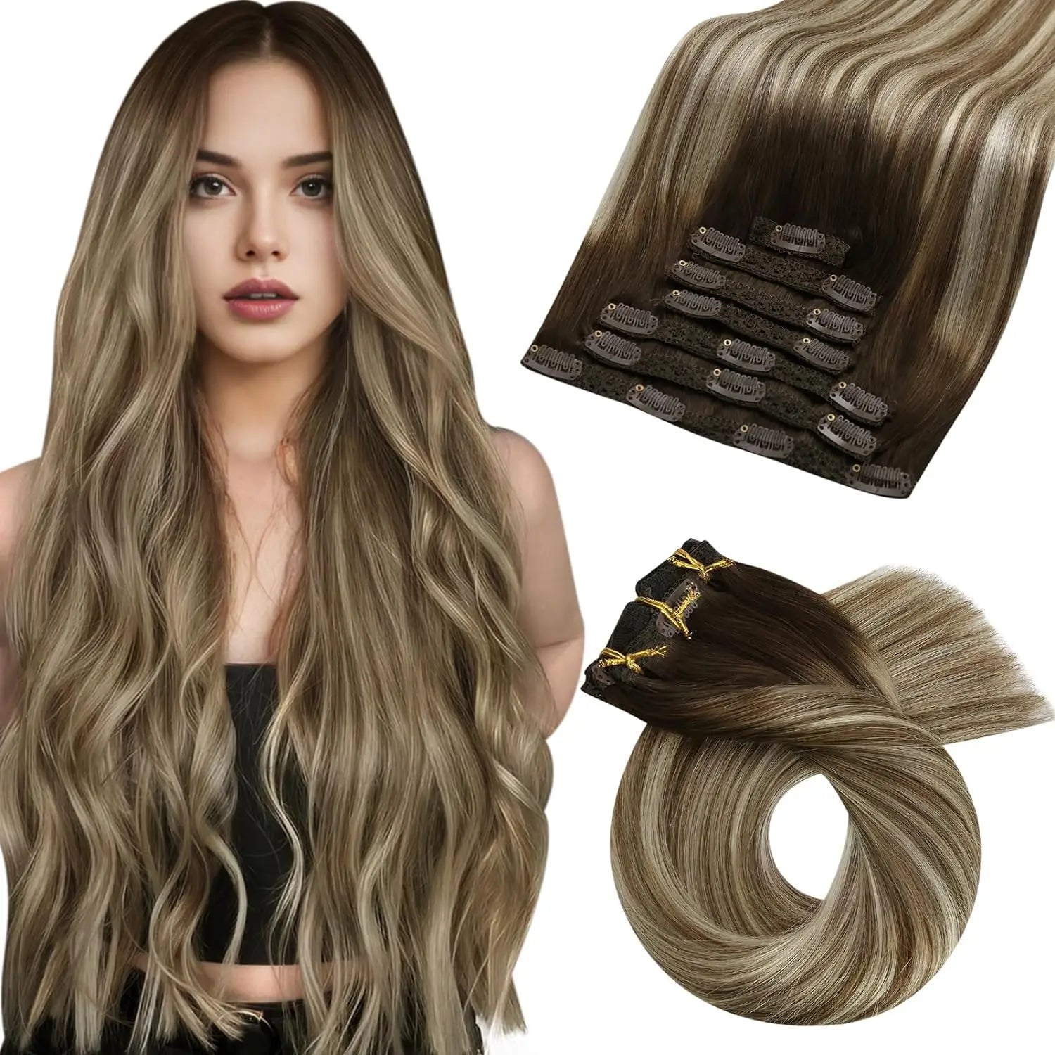 [Hot Sale] Moresoo Clip in Wigs Hair Extensions Real Natural Hair Remy Straight Wig Set 5&7 Pcs Brazilian Clip in Human Hair Extensions and Accessories