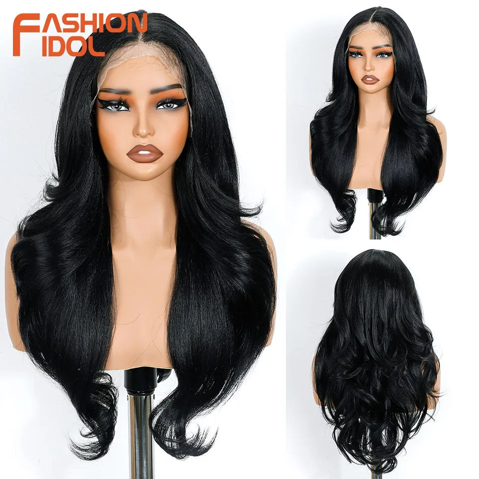FASHION IDOL 24 Inch Long Loose Body Wavy Lace Front Wigs For Women Hair Style Pre-Cut Pre Plucked Lace Hair Wigs Ombre Blonde White Cosplay Wig
