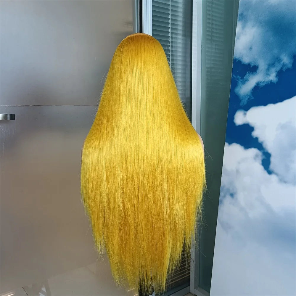 Ginger Yellow Wig Synthetic Lace Front Hair Wigs Straight Lace Wigs For Women Glueless Ready to Wear Synthetic Hair Lace Cosplay Wig