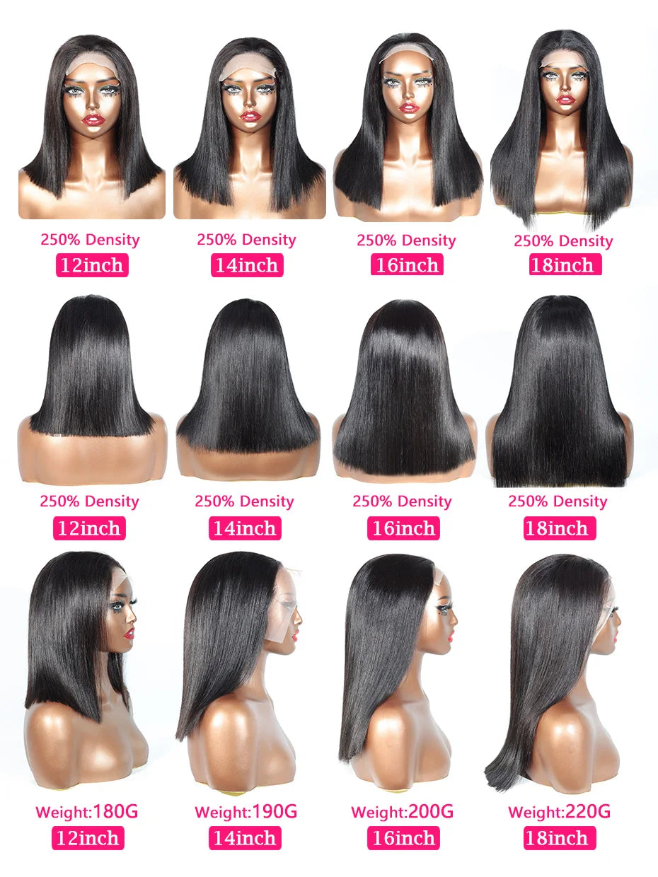 Raw Hair Vietnamese 250 Density 100 Human Hair Lace Frontal Wigs Straight Natural Black 13x6 Bob Wig Lace Front Human Hair Wigs