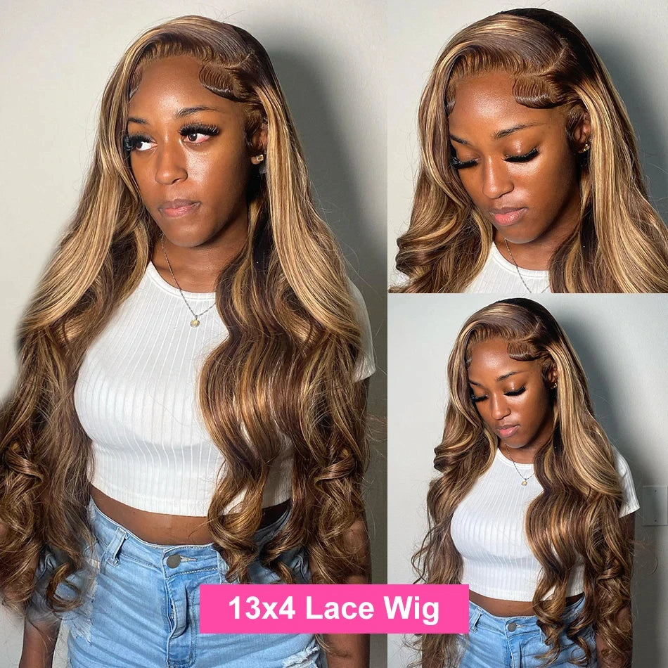 Body Wave Human Hair Wigs Highlight 13X6 hd Lace Frontal Wig 13X4 P4/27 Curly Front Wig 1B30 Brown Ombre Colored 100% Human Hair Style