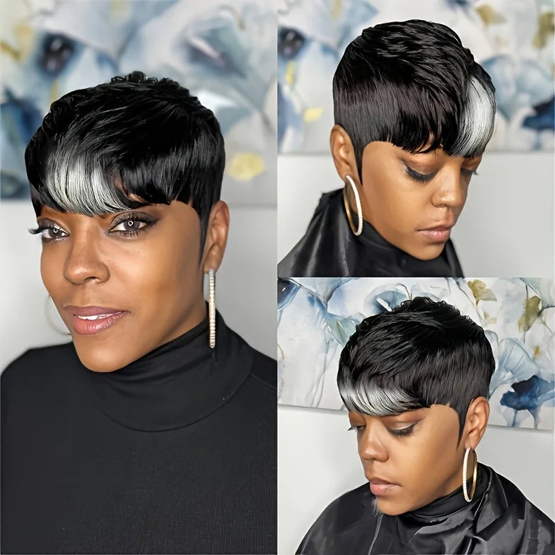 WIGERA Highlight Synthetic Hair Wigs Short Straight  Pixie Cut Hair Bob Wig Honey Gold Mix Black For Woman Daily Use