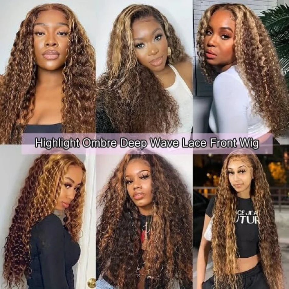 P427 Highlight Wig Human Hair Style Wigs Hd Lace Wig 13X6 Human Hair Deep Wave Frontal Wig Curly P1B30 Lace Front Hair Wigs Brazilian 250 Density