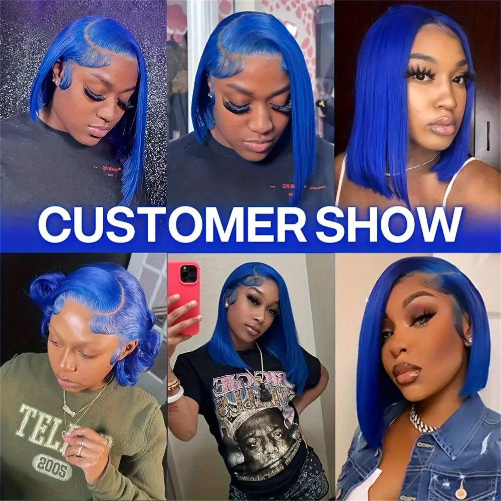 Brazilian Hair Wigs Straight Navy Blue Bob Human Hair Wig 180 Density 13x4 HD Lace Frontal Wigs On Clearance Sale For Black Women Hair Style