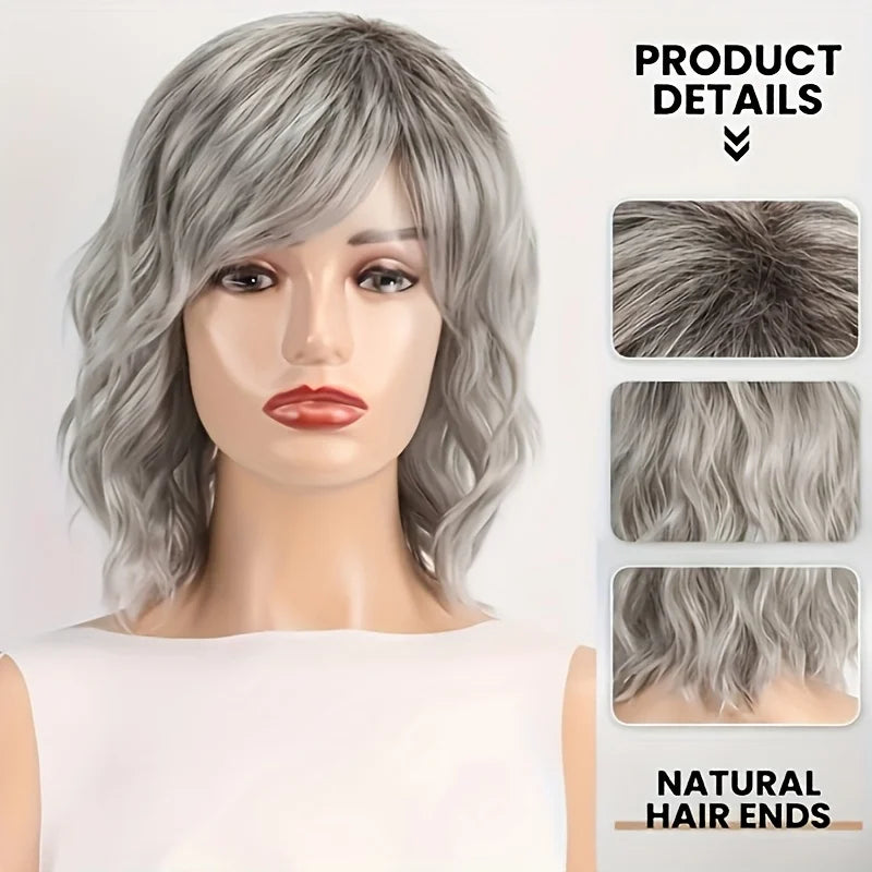 Synthetic fiber wig with rose mesh hat wavy gradient highlights Natural appearance is suitable Hair Wigs for Women everyday outfits, Hair Style